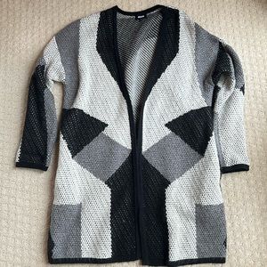 Black, grey and white long Josie sweater. Size M